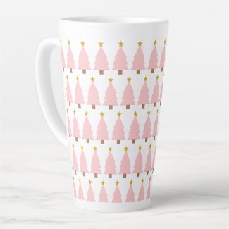 Elegant Pink Christmas Trees Line, Golden Stars
