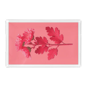Elegant Pink Chrysanthemum Acrylic Tray