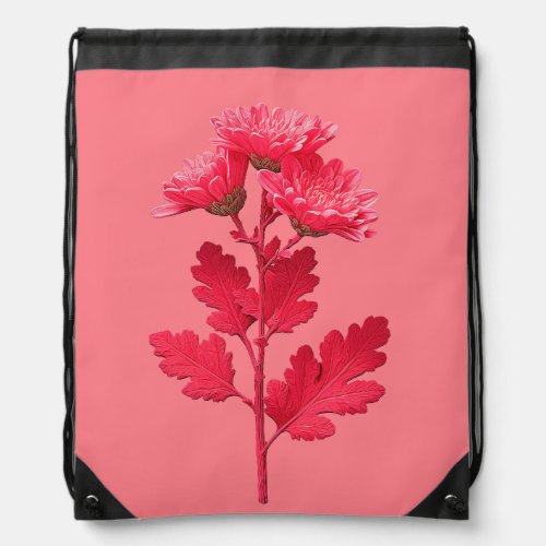 Elegant Pink Chrysanthemum Floral Drawstring Bag