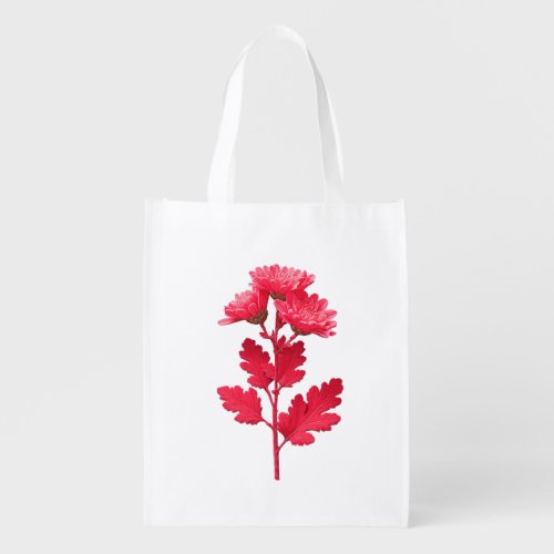 Elegant Pink Chrysanthemum Floral Grocery Bag