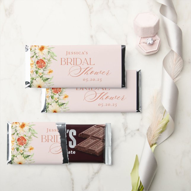 Elegant Pink Citrus Floral Bridal Shower Hershey Bar Favors (Front)