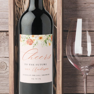 Elegant Pink Citrus Floral Bridal Shower Wine Label