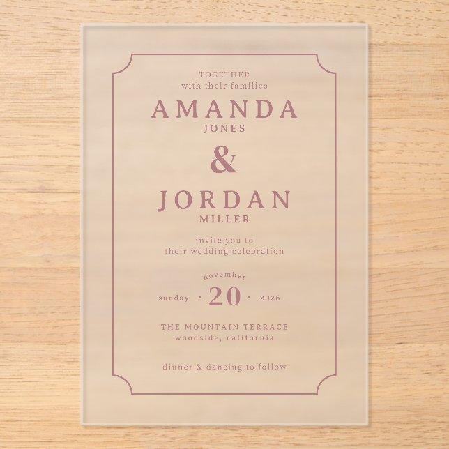 Elegant Pink Classic Wedding Invitation (Front)