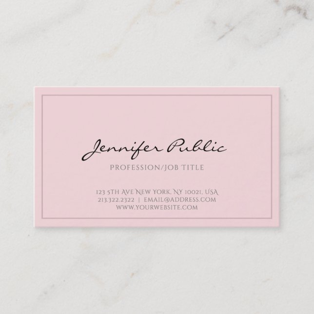 Elegant Pink Clean Professional Modern Chic Plain Business Card (Front)