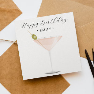 Elegant Pink Cocktail Birthday Card