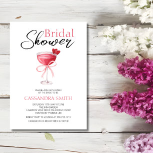 Elegant Pink Cocktail Bow Bridal Shower Invitation