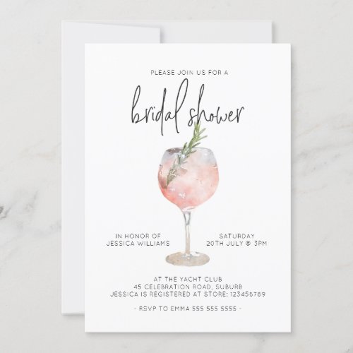 Elegant Pink Cocktail Bubbly Brunch Bridal Shower  Invitation