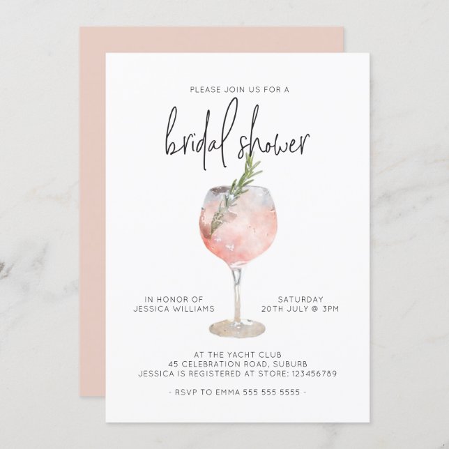 Elegant Pink Cocktail Bubbly Brunch Bridal Shower  Invitation (Front/Back)