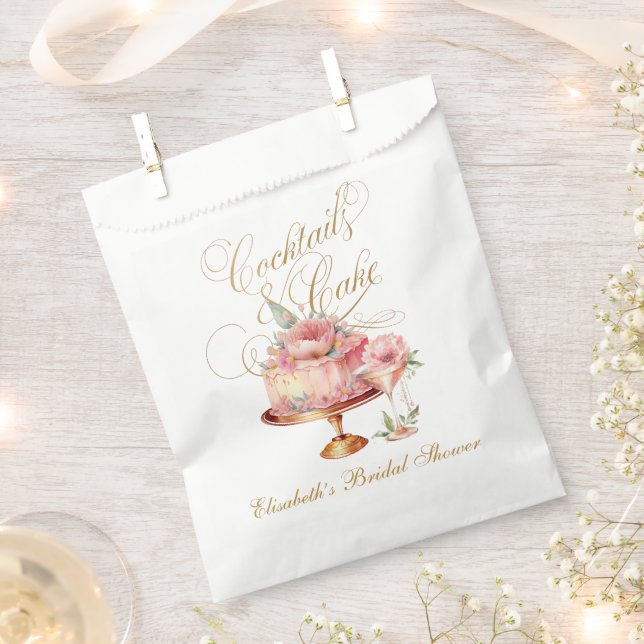 Elegant Pink Cocktails and Cake Bridal Shower Favor Bag (Clipped)