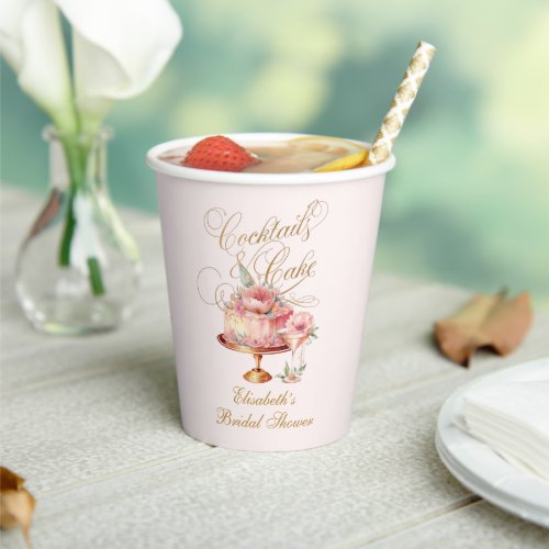 Elegant Pink Cocktails and Cake Bridal Shower Paper Cups
