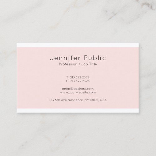 Elegant Pink Color Simple Plain Modern Trendy Business Card