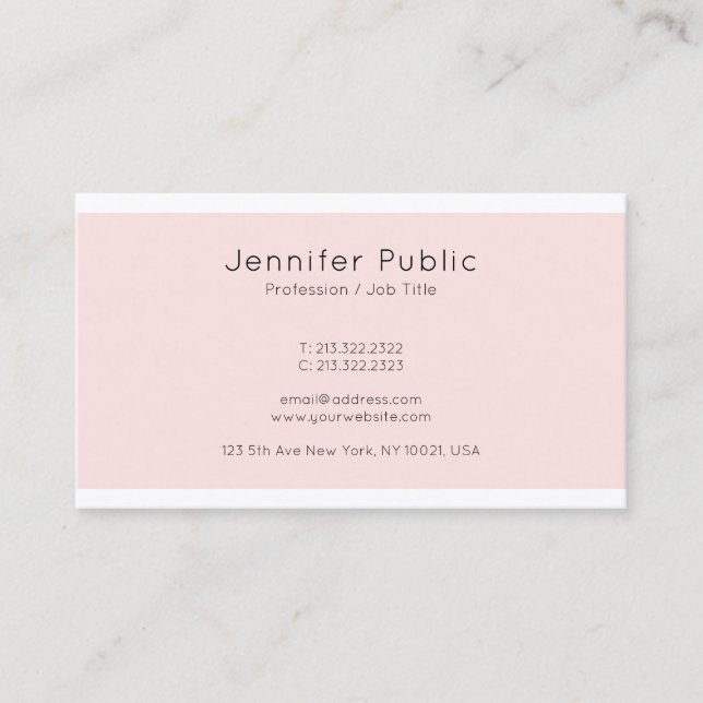 Elegant Pink Color Simple Plain Modern Trendy Business Card (Front)