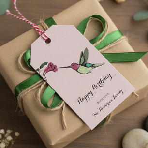 Elegant Pink Colorful Hummingbird Birthday Gift Tags