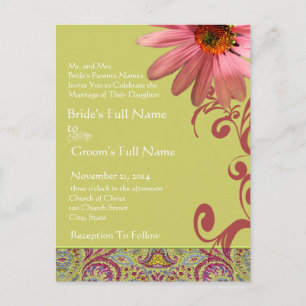 Elegant Pink ConeFlower Paisley Wedding Invitation Postcard