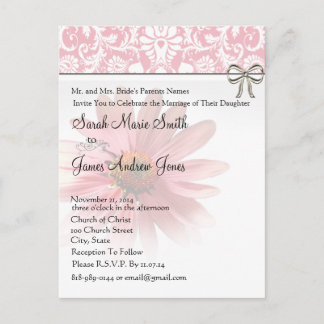 Elegant Pink ConeFlowerWedding Invitation Postcard