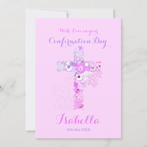 Elegant pink confirmation floral cross  card