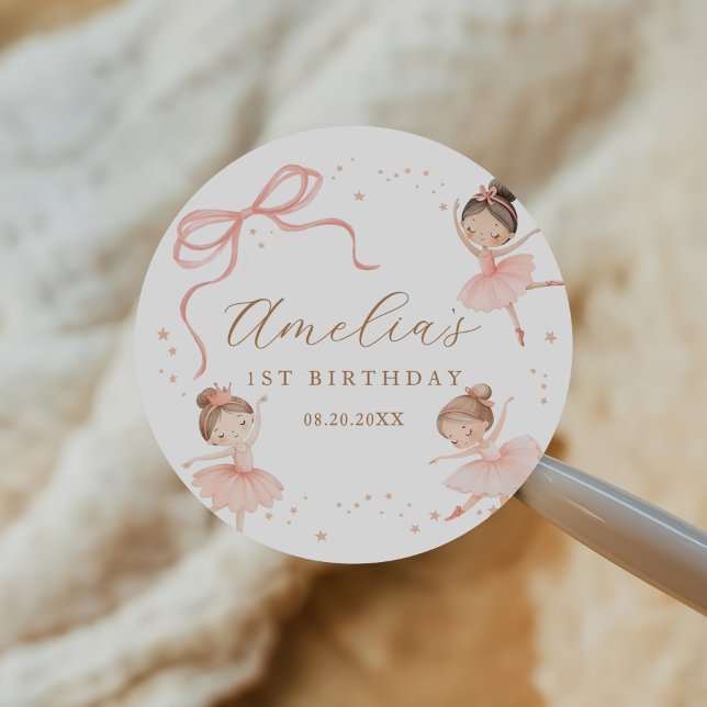 Elegant Pink Coquette Ballerina Girl Birthday Classic Round Sticker (Creator Uploaded)