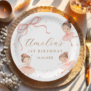 Elegant Pink Coquette Ballerina Girl Birthday Paper Plates