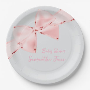 Elegant Pink Coquette Bow 22.9 cm Girl Baby Shower Paper Plates
