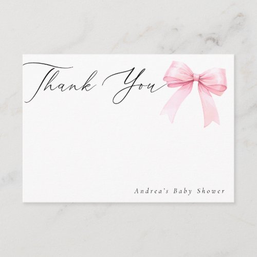 Elegant Pink Coquette Bow Baby Girl Thank You Card