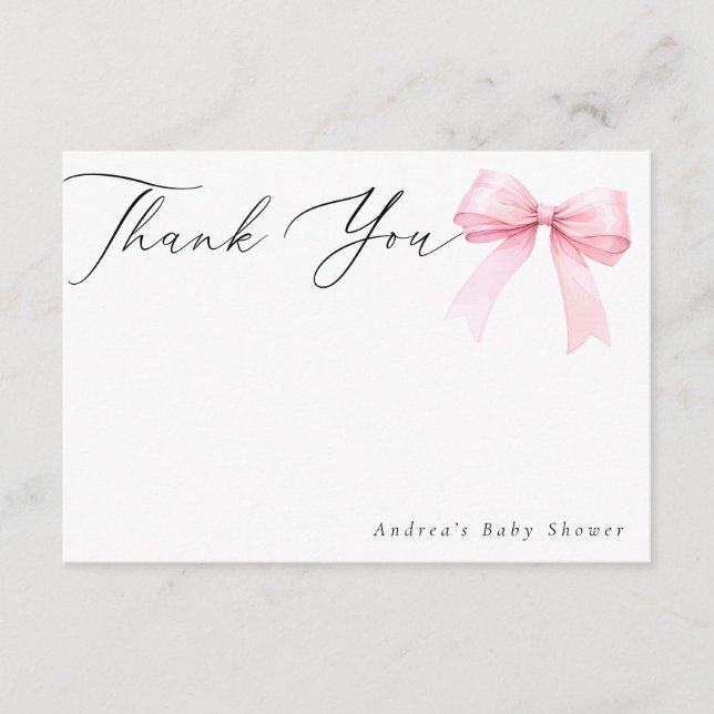 Elegant Pink Coquette Bow Baby Girl Thank You Card (Front)