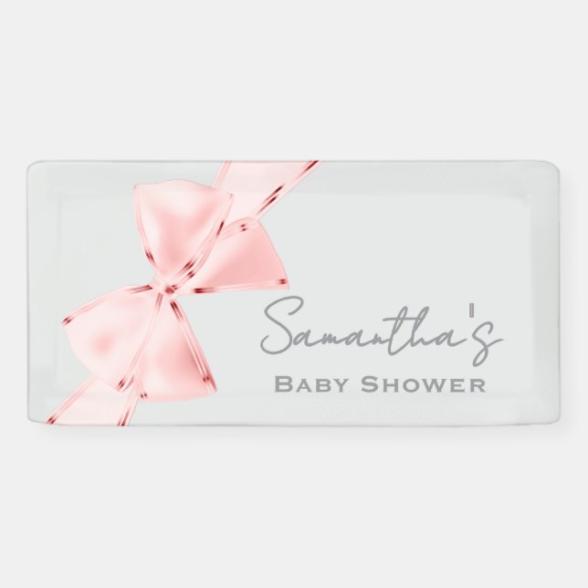 Elegant Pink Coquette Bow Baby Shower Banner (Horizontal)