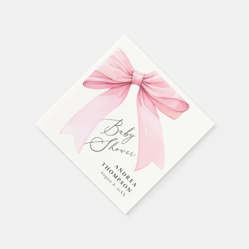 Elegant Pink Coquette Bow Baby Shower Girl Napkins