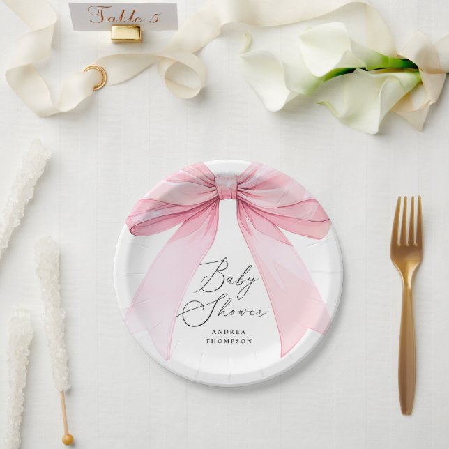 Elegant Pink Coquette Bow Baby Shower Girl Paper Plates (Wedding)