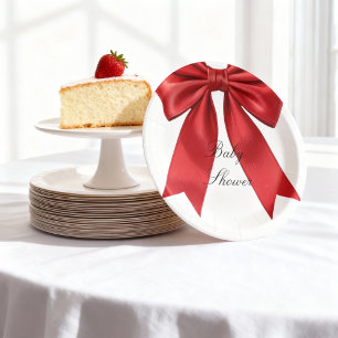 Elegant Pink Coquette Bow Baby Shower Girl Paper Plates