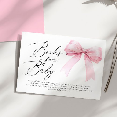 Elegant Pink Coquette Bow Books for Baby Girl Enclosure Card