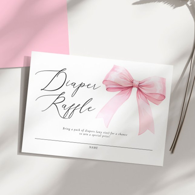 Elegant Pink Coquette Bow Diaper Raffle Baby Showe Enclosure Card (Creator Uploaded)