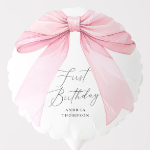 Elegant Pink Coquette Bow First Birthday Girl Balloon