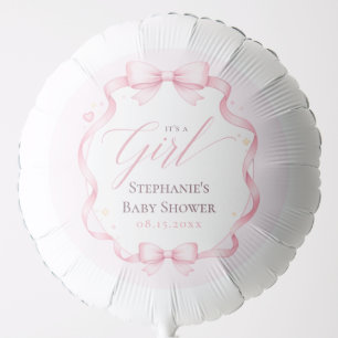 Elegant Pink Coquette Bow Floral Baby Shower Balloon