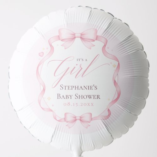 Elegant Pink Coquette Bow Floral Baby Shower Balloon