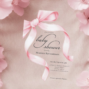 Elegant Pink Coquette Bow Girl Baby Shower Acrylic Invitations