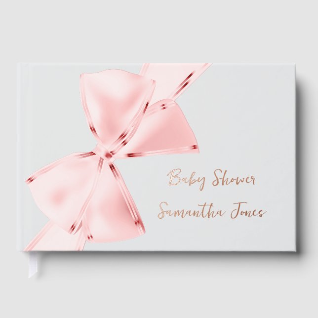 Elegant Pink Coquette Bow Girl Baby Shower  Foil Guest Book (Front)