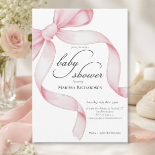 Elegant Pink Coquette Bow Girl Baby Shower Invitation