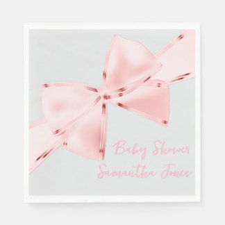 Elegant Pink Coquette Bow Girl Baby Shower Napkins