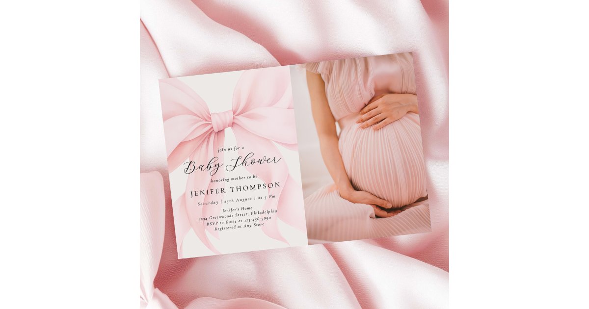 Elegant Pink Coquette Bow Girl Baby Shower Photo Invitation | Zazzle