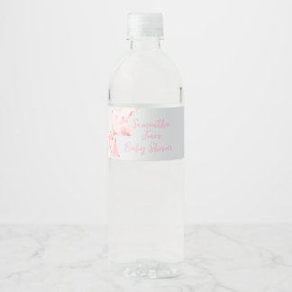 Elegant Pink Coquette Bow Girl Baby Shower Water Bottle Label