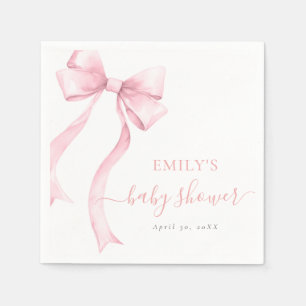 Elegant Pink Coquette Bow Girl Baby Shower Welcome Napkins