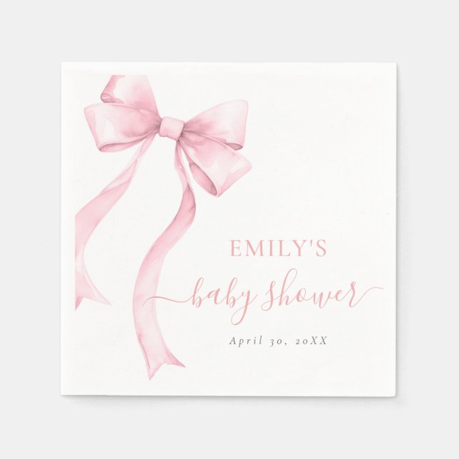 Elegant Pink Coquette Bow Girl Baby Shower Welcome Napkins (Front)