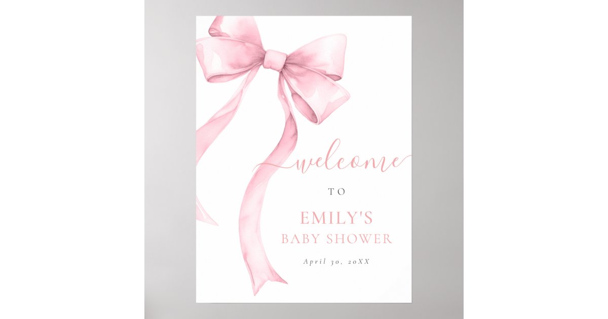 Elegant Pink Coquette Bow Girl Baby Shower Welcome Poster | Zazzle