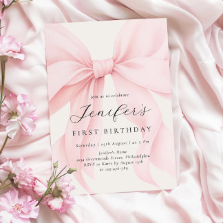 Elegant Pink Coquette Bow Girl Birthday Party Invitation