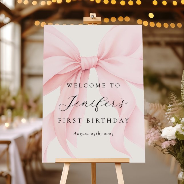Elegant Pink Coquette Bow Girl Birthday Welcome Foam Board (Creator Uploaded)
