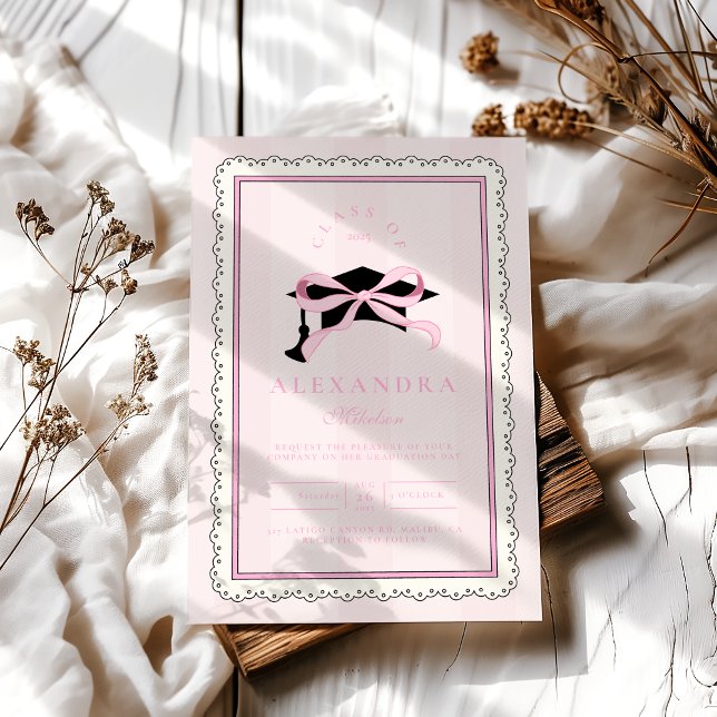 Elegant Pink Coquette  Bow Graduation Invitation (Creator Uploaded)