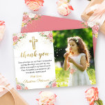 Elegant Pink Coral Floral 1st Holy Communion Photo Thank You Card<br><div class="desc">Elegant Pink Coral Floral 1st Holy Communion Photo Thank You Card</div>