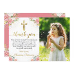 Elegant Pink Coral Floral 1st Holy Communion Photo Thank You Card Elegant Pink Coral Floral 1st Holy Communion Photo Thank You Card