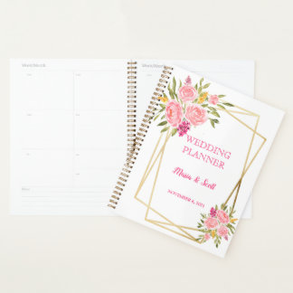 Elegant Pink Coral Floral and Gold Wedding Planner