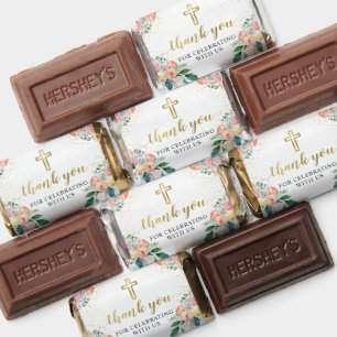 Elegant Pink Coral Floral First Holy Communion Hershey's Miniatures